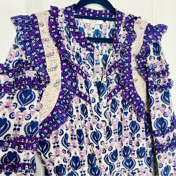 Sea New York Brigitte Border Ruffle Romper in Violet Purple Cotton 4 Small - Picture 6 of 15